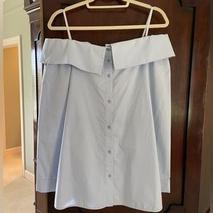 Tibi Blue off the shoulder blouse with front buttons
